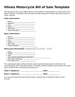 Free Motorcycle Bill of Sale Form for Illinois State