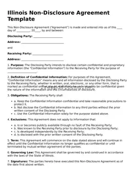 Free Non-disclosure Agreement Form for Illinois State