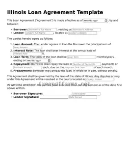 Free Loan Agreement Form for Illinois State