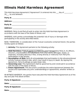 Free Hold Harmless Agreement Form for Illinois State