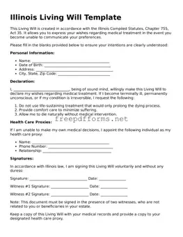 Free Living Will Form for Illinois State