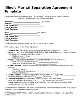 Free Marital Separation Agreement Form for Illinois State