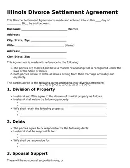Free Divorce Settlement Agreement Form for Illinois State