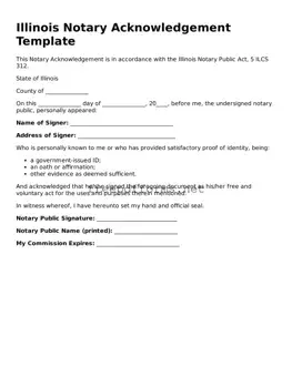 Free Notary Acknowledgement Form for Illinois State