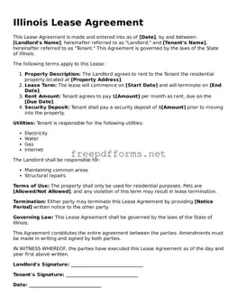 Free Lease Agreement Form for Illinois State