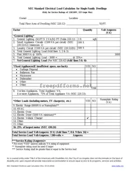 Fill a Valid LADBS NEC Standard Electrical Load Calculation Template