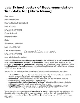 Law School Letter of Recommendation Template