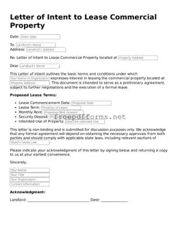 Letter of Intent to Lease Commercial Property Template