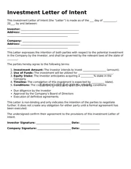 Investment Letter of Intent Template