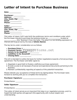 Letter of Intent to Purchase Business Template