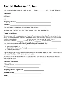 Partial Release of Lien Template