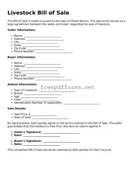 Livestock Bill of Sale Template
