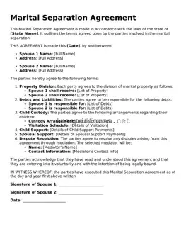 Marital Separation Agreement Template