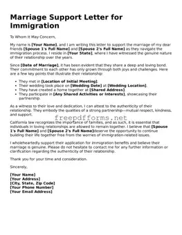 Marriage Support Letter for Immigration Template