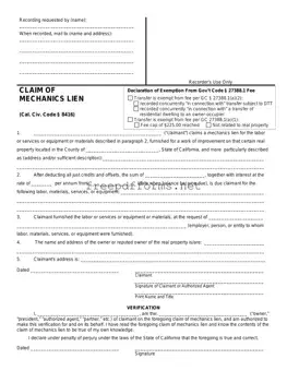 Fill a Valid Mechanics Lien California Template