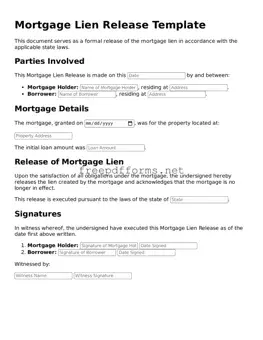 Mortgage Lien Release Template