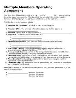 Multiple Members Operating Agreement Template