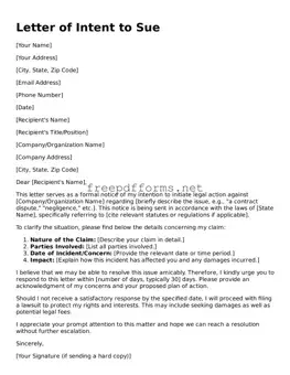 Letter of Intent to Sue Template