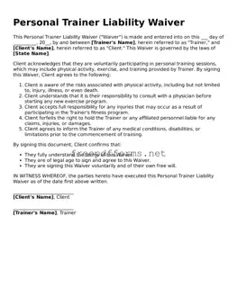 Personal Trainer Liability Waiver Template