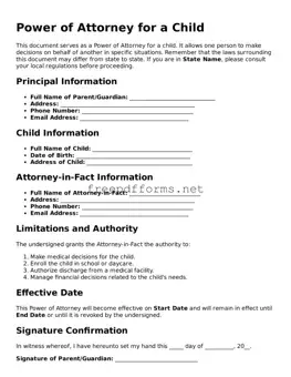 Power of Attorney for a Child Template