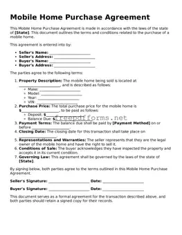 Mobile Home Purchase Agreement Template