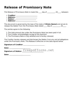 Release of Promissory Note Template