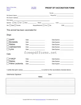 Fill a Valid Proof Of Vaccination Dog Template