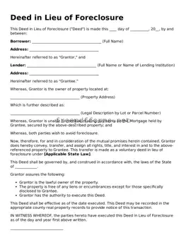 Deed in Lieu of Foreclosure Template