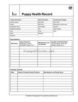 Fill a Valid Puppy Health Record Template