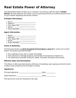 Real Estate Power of Attorney Template