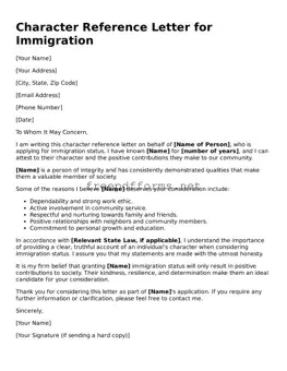 Character Reference Letter for Immigration Template