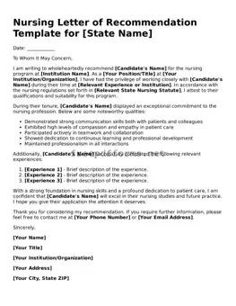 Nursing Letter of Recommendation Template