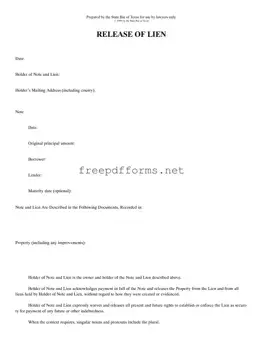Fill a Valid Release Of Lien Texas Template