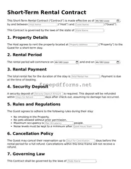 Short-Term Rental Contract Template