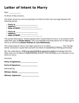 Letter of Intent to Marry Template