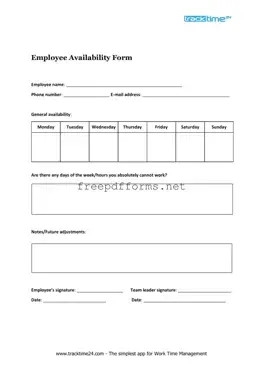 Fill a Valid Employee Availability Template