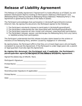 Release of Liability Template