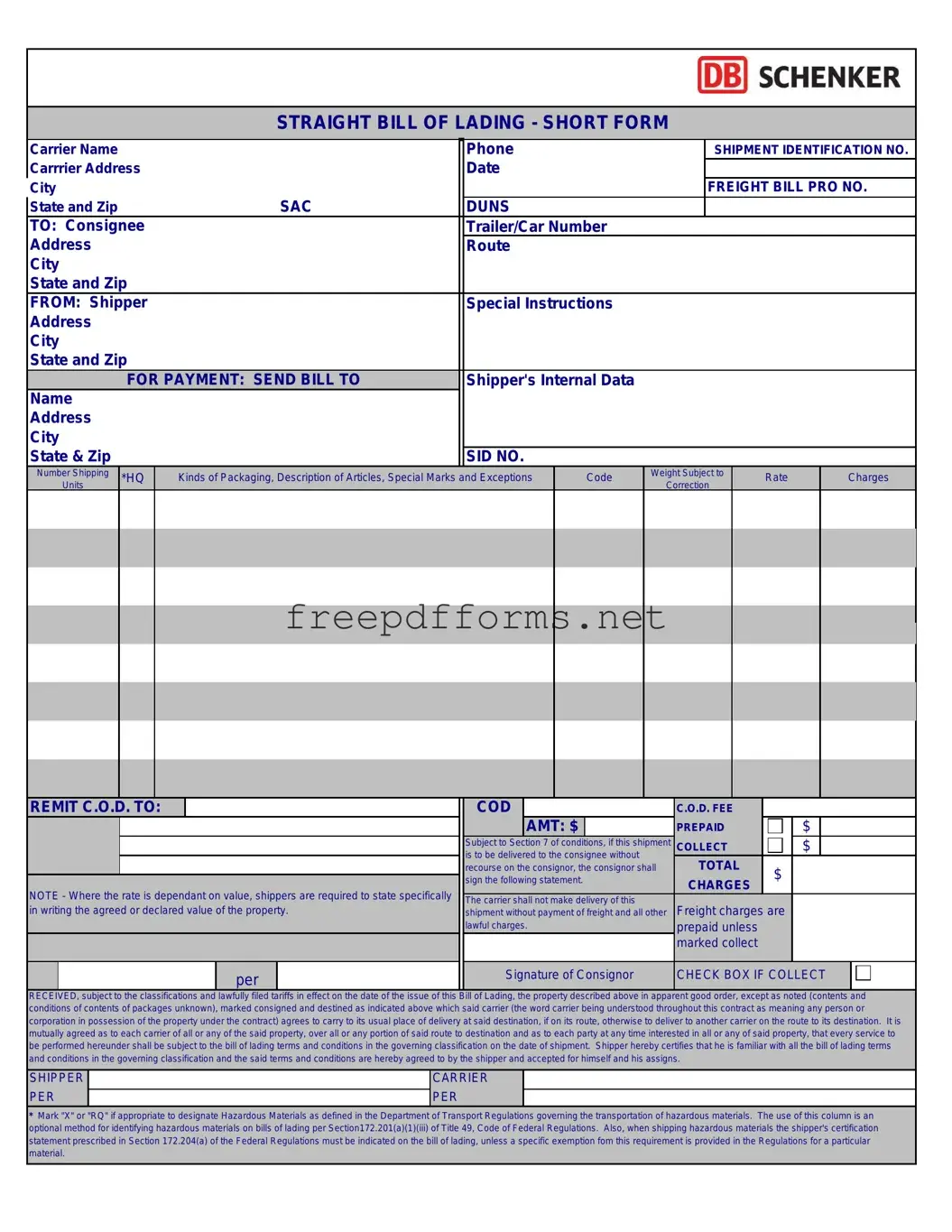 Fill a Valid Straight Bill Of Lading Template