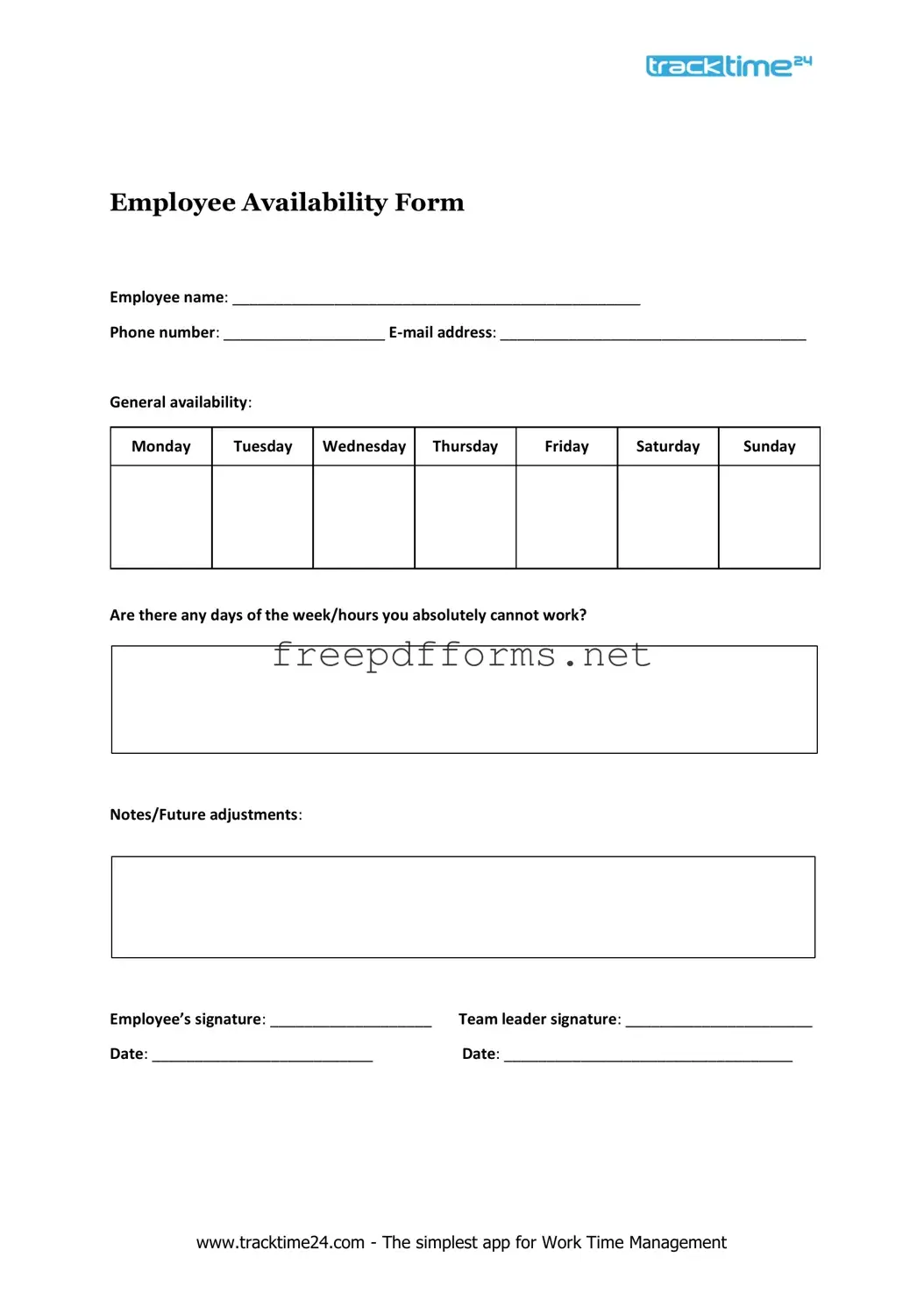 Fill a Valid Employee Availability Template