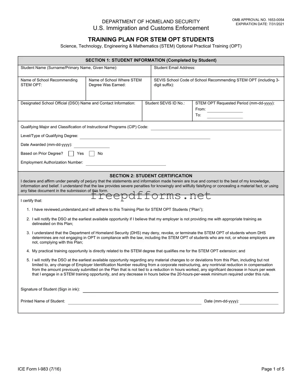 Fill a Valid ICE I-983 Template
