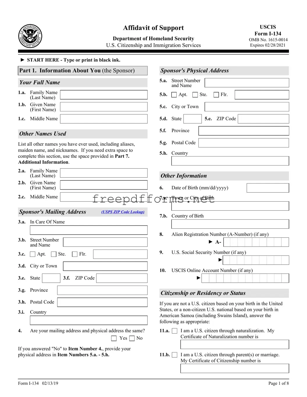 Fill a Valid USCIS I-134 Template