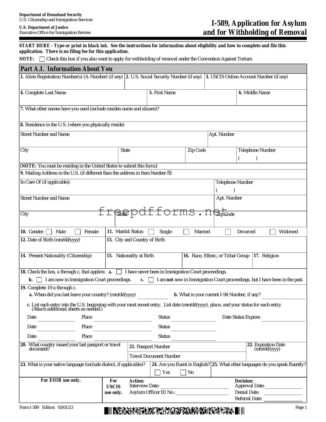 Fill a Valid USCIS I-589 Template