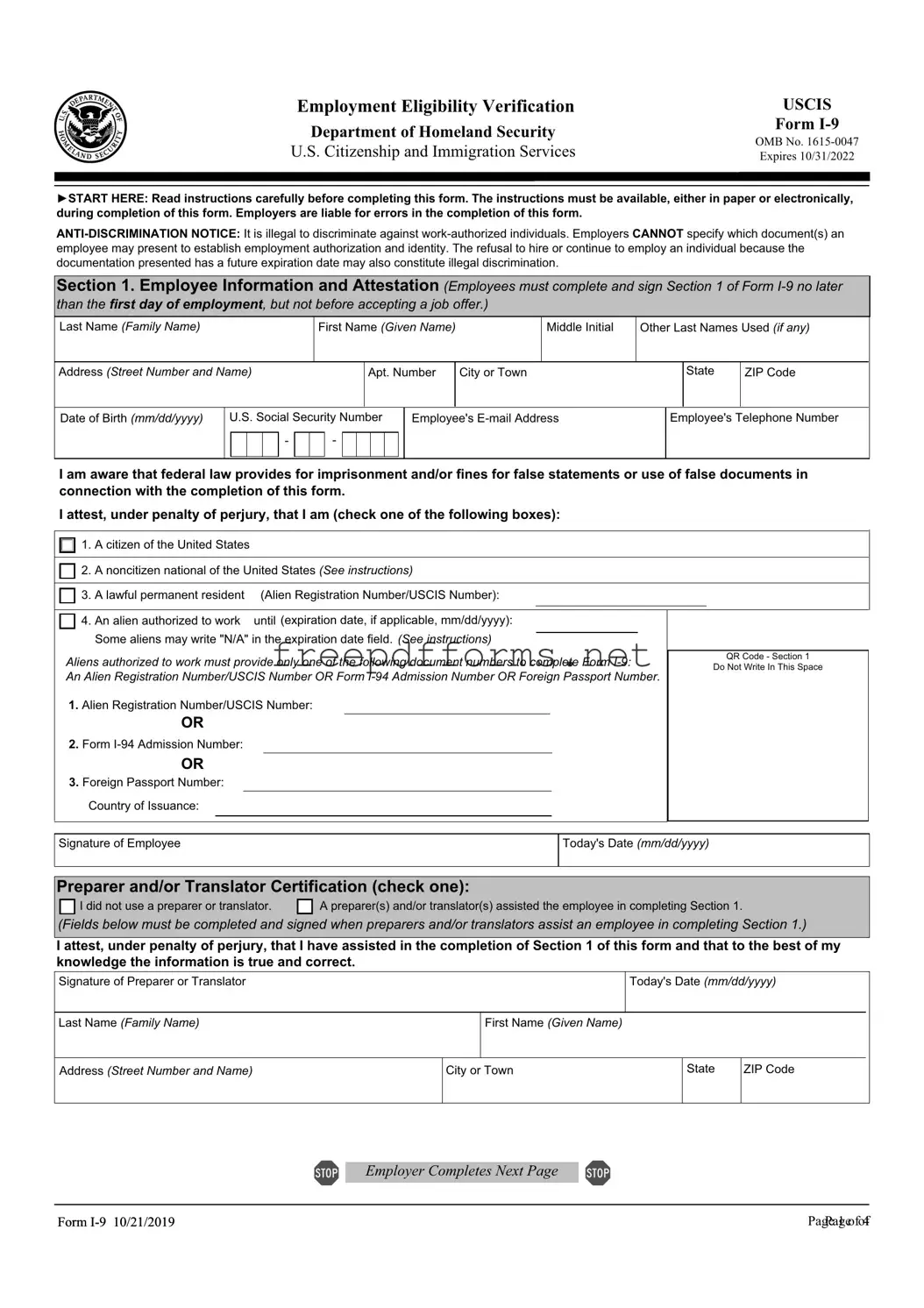 Fill a Valid USCIS I-9 Template