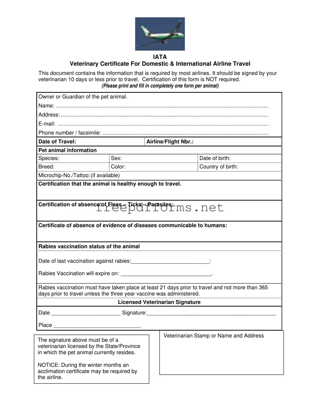 Fill a Valid Veterinary Certificate Travel Template