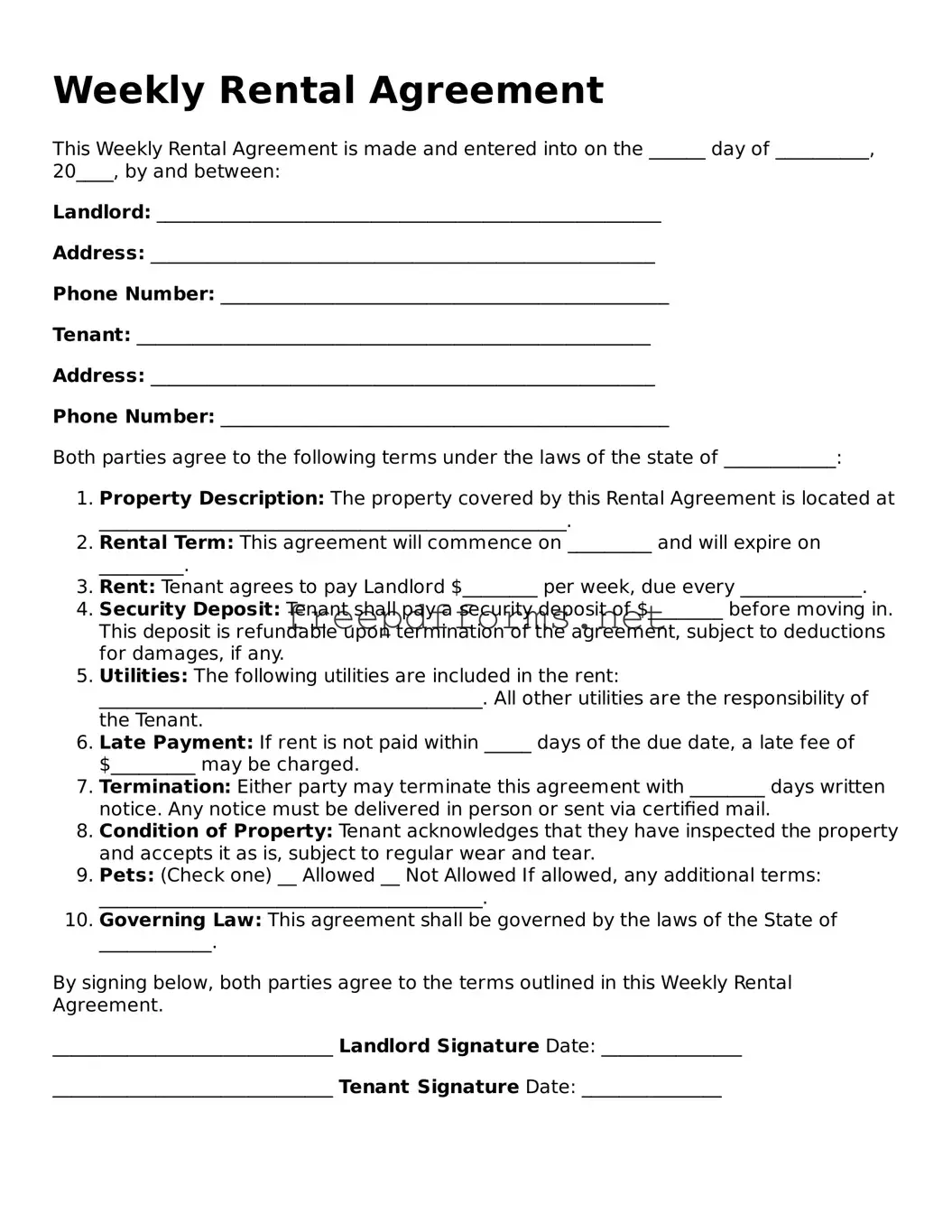 Weekly Rental Agreement Template