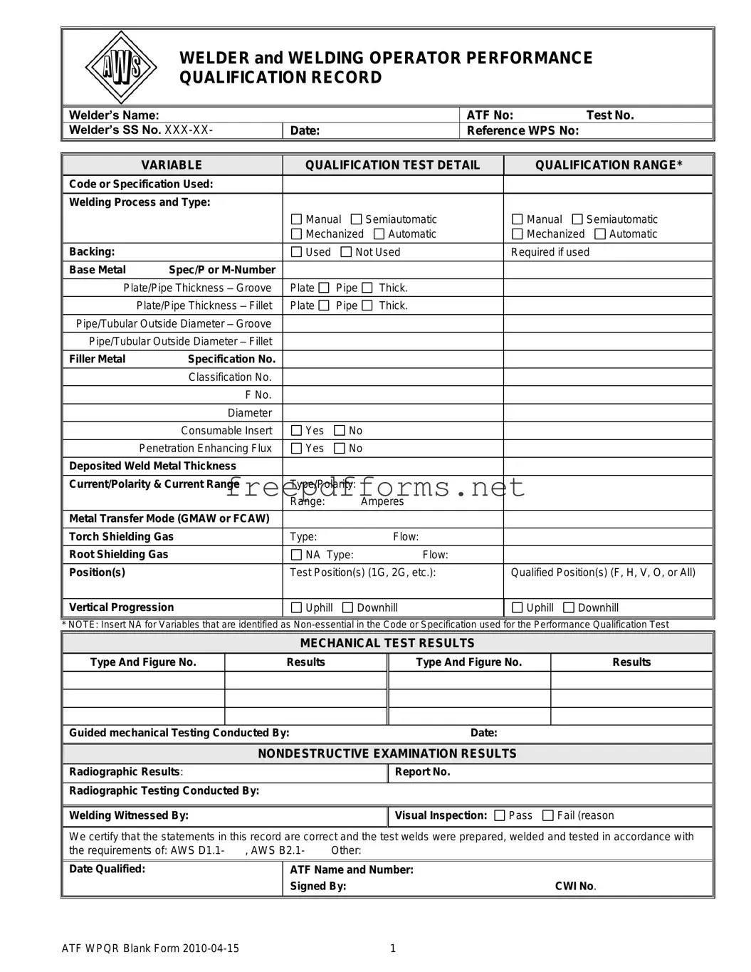 Fill a Valid Welder Performance Qualification Record Template