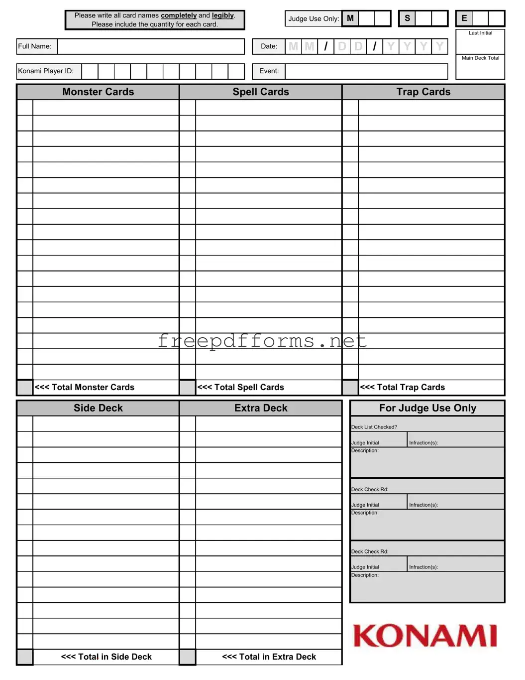 Fill a Valid Konami Decklist Template
